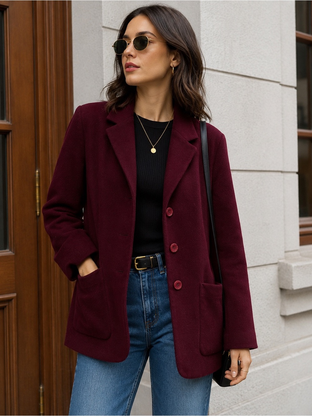 Vintage David Hechter Blazer Wool Oversized Wine Burgundy Red Size S M